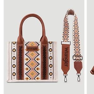 SOUTHWESTERN PRINT CROSS BODY CANVAS MINI TOTE:COFFEE
